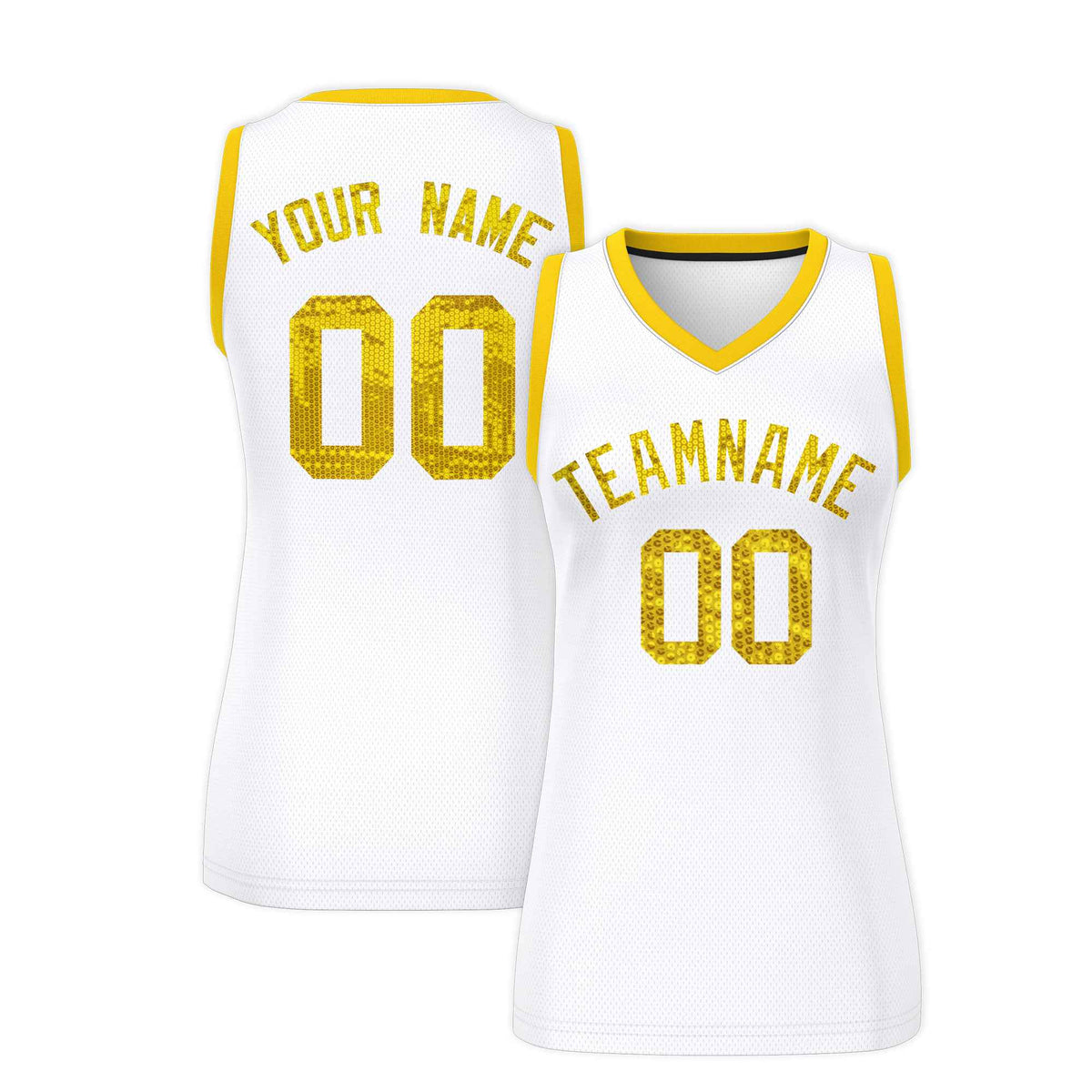 Custom White Gold Women Netball Sequined Dress