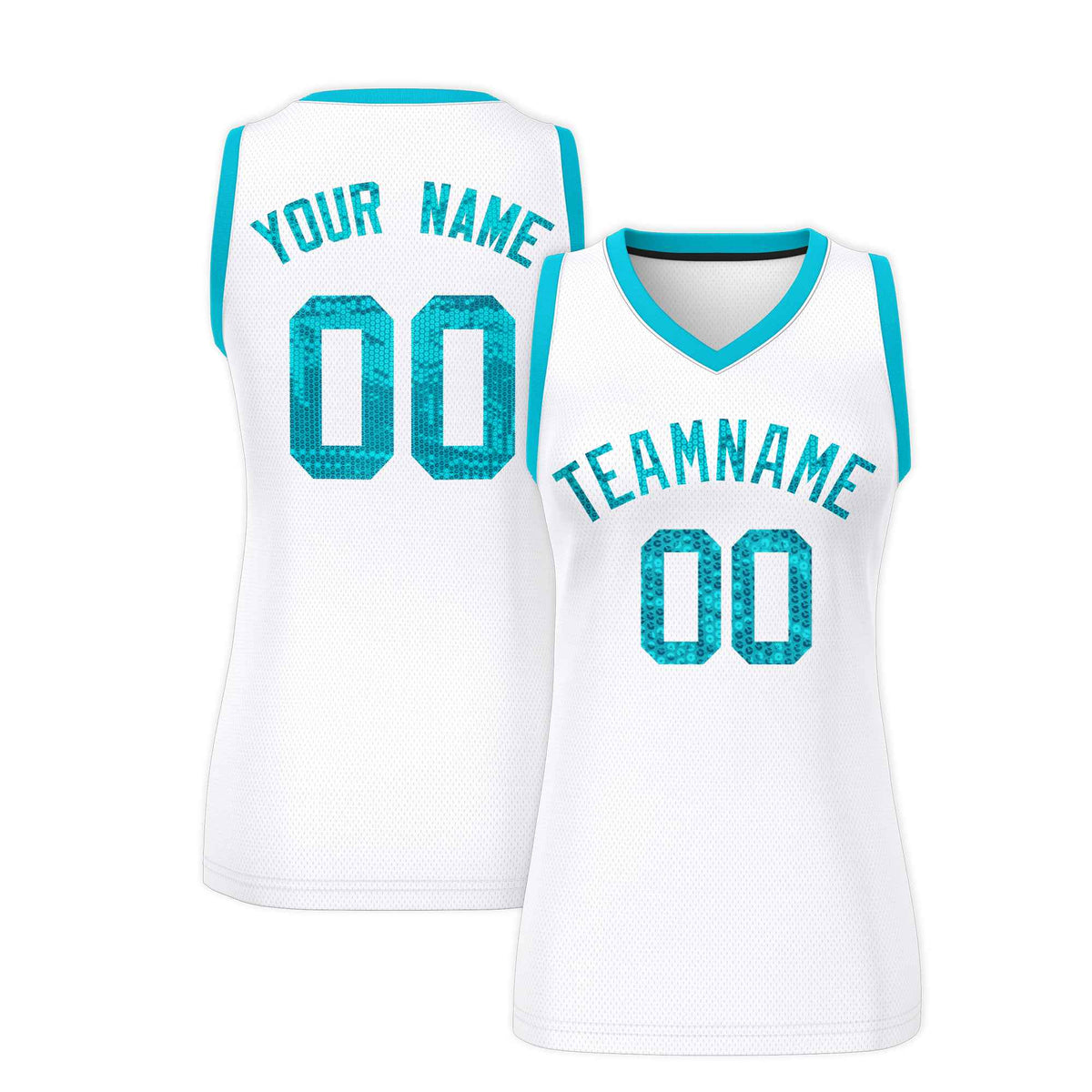 Custom White Sky Blue Women Netball Sequined Dress
