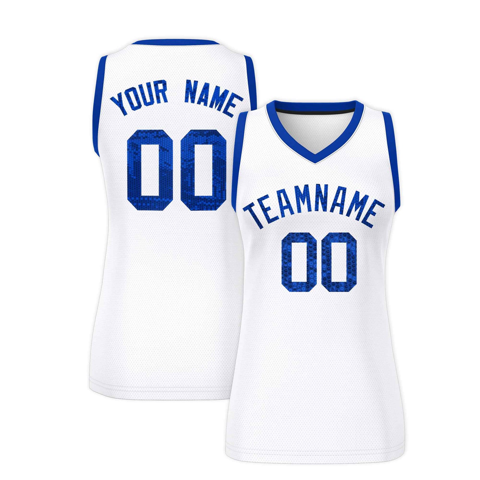 Custom White Royal Women Netball Sequined Dress