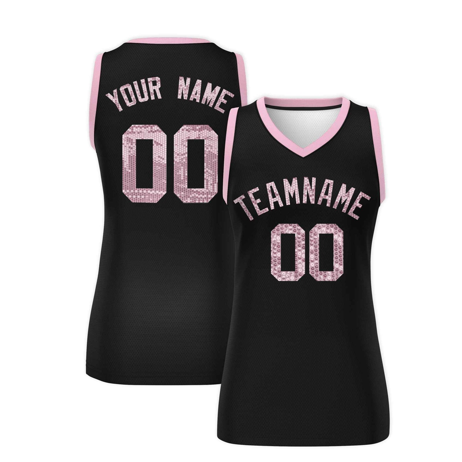 Custom Black Light Pink Women Netball Sequined Dress