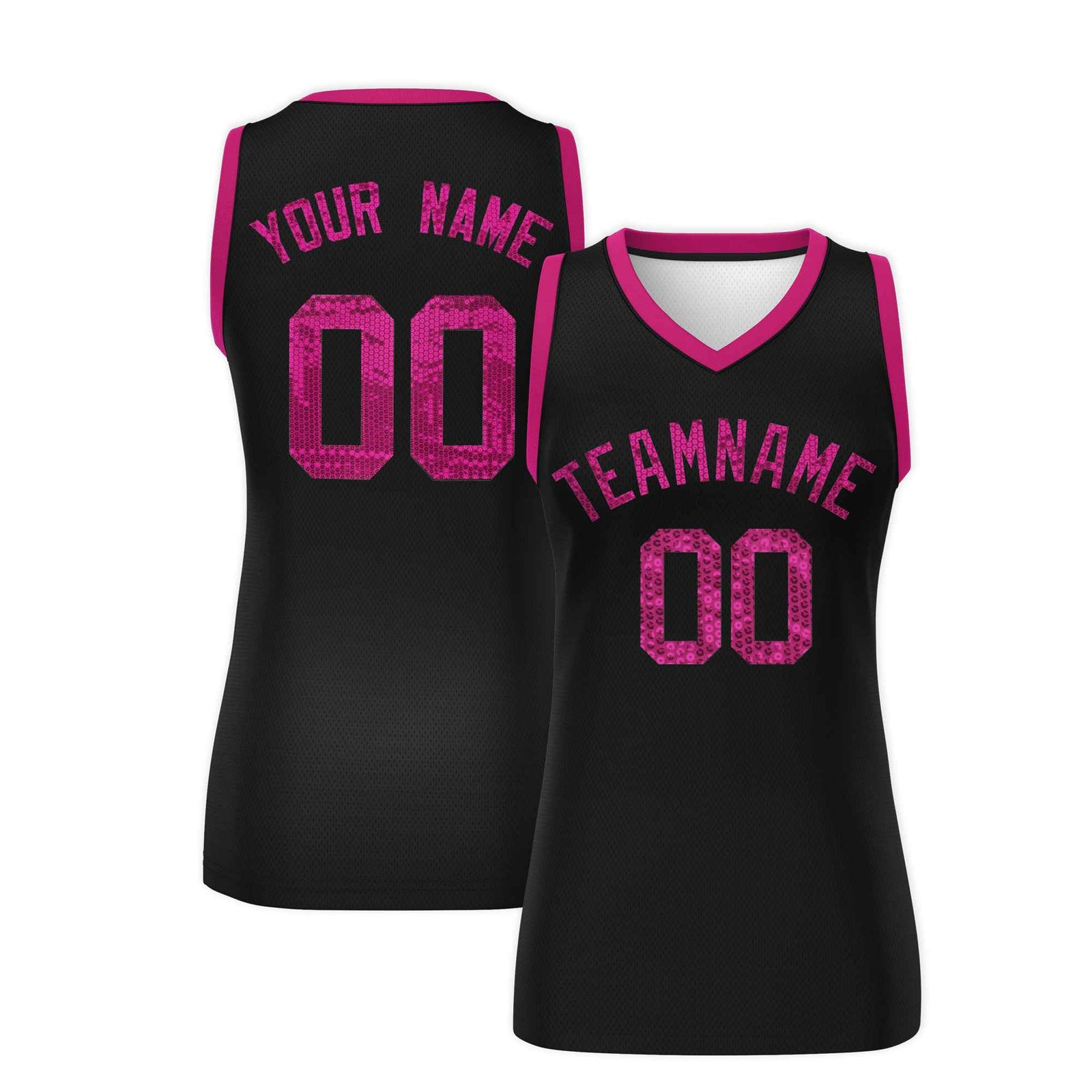 Custom Black Pink Women Netball Sequined Dress