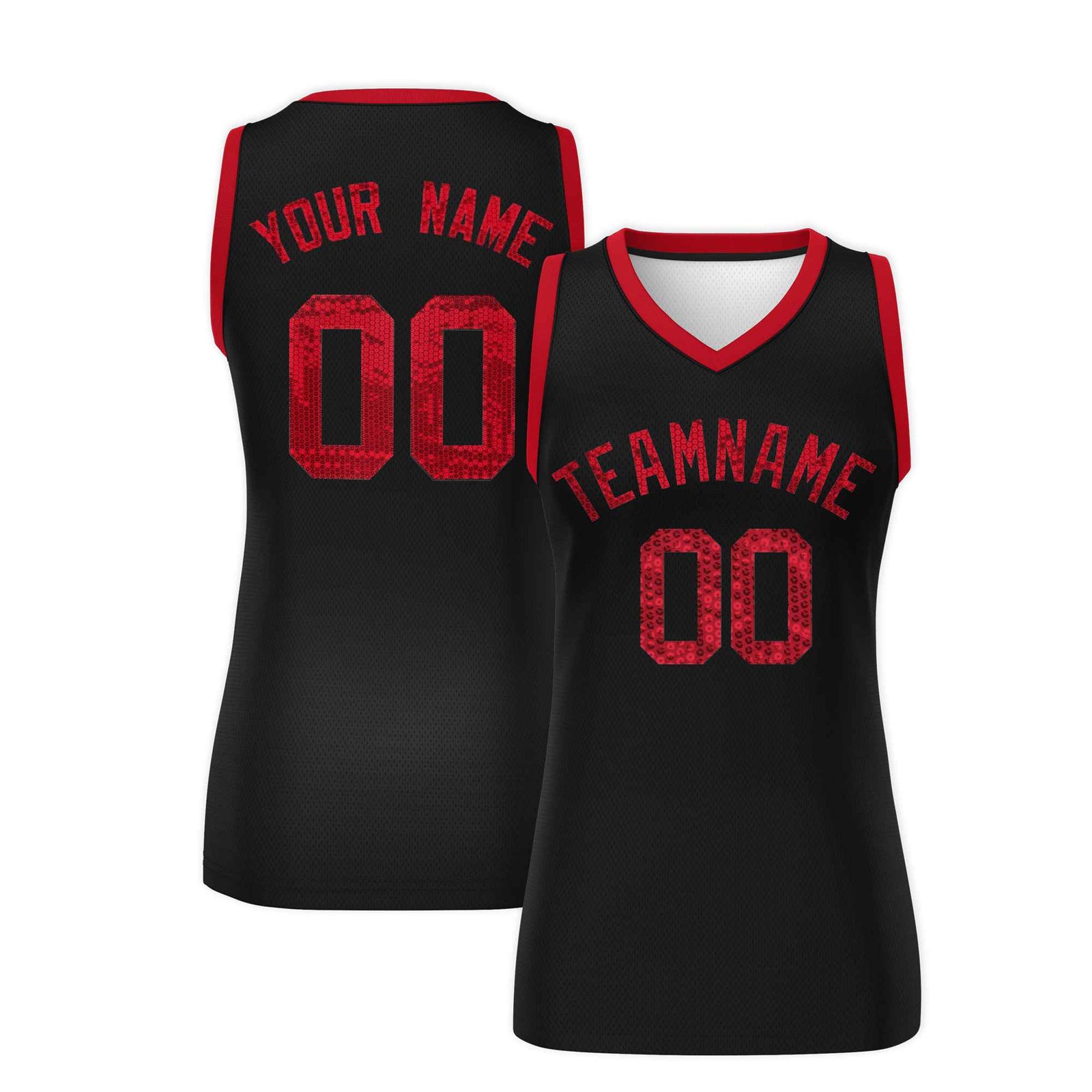 Custom Black Red Women Netball Sequined Dress