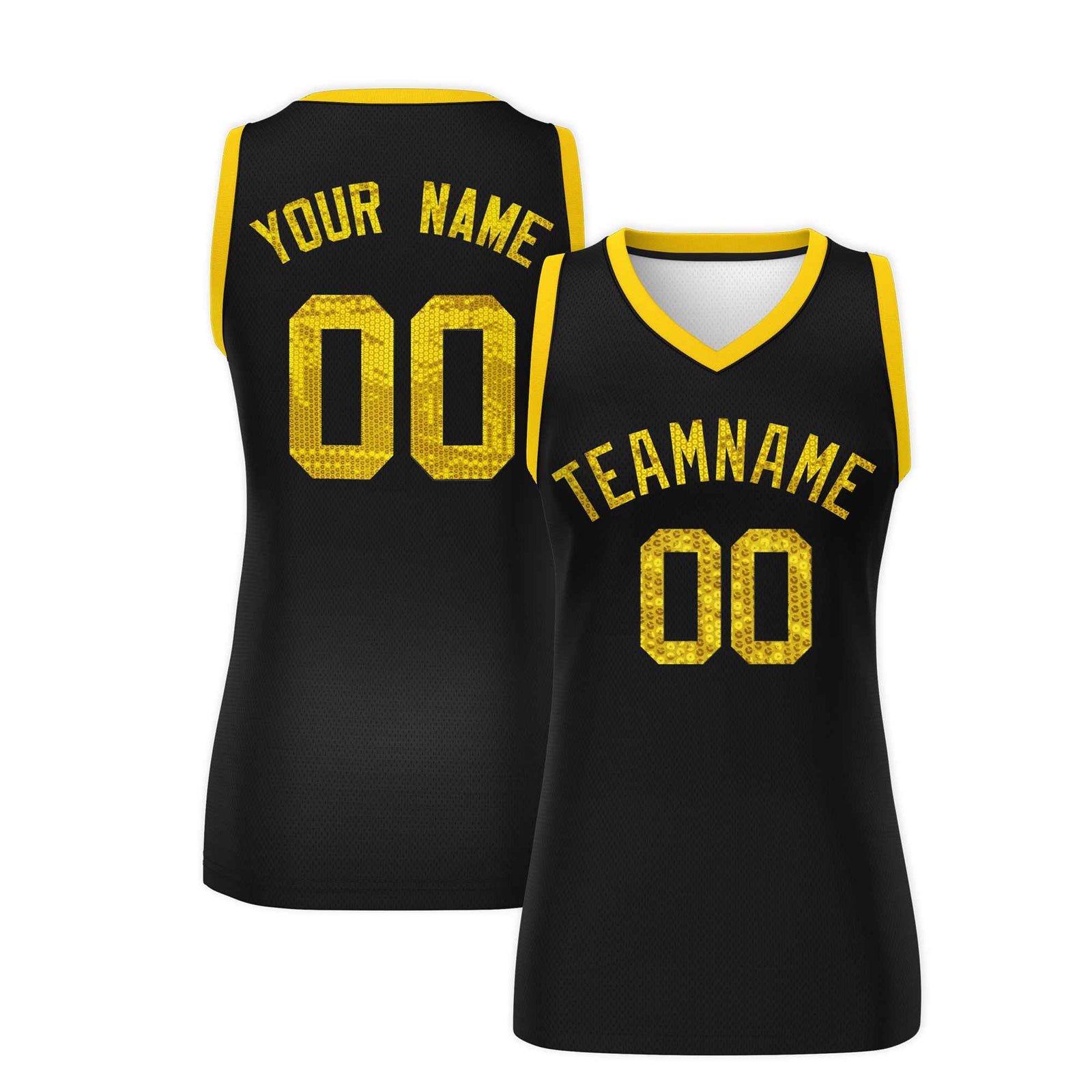 Custom Black Gold Women Netball Sequined Dress