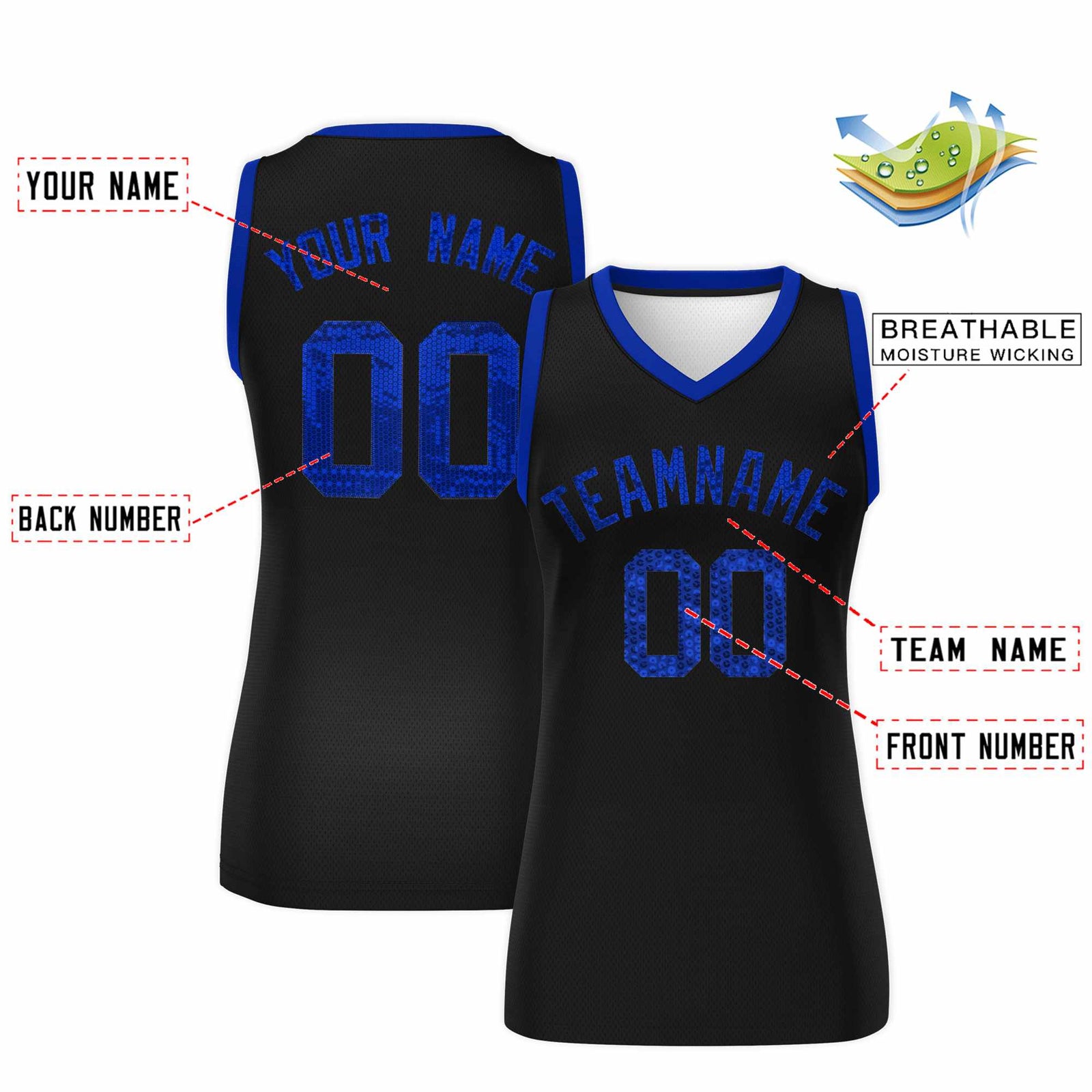 Custom Black Royal Women Netball Sequined Dress