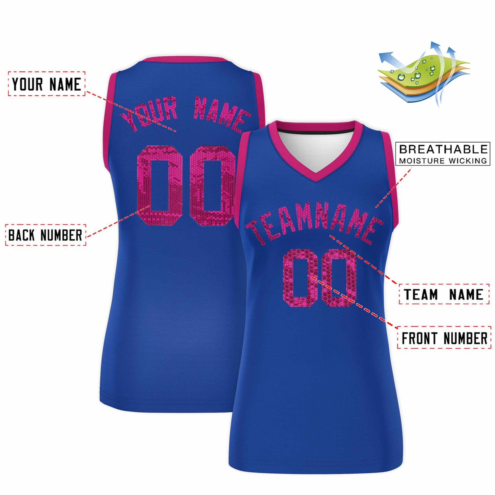 Custom Royal Pink Women Netball Sequined Dress