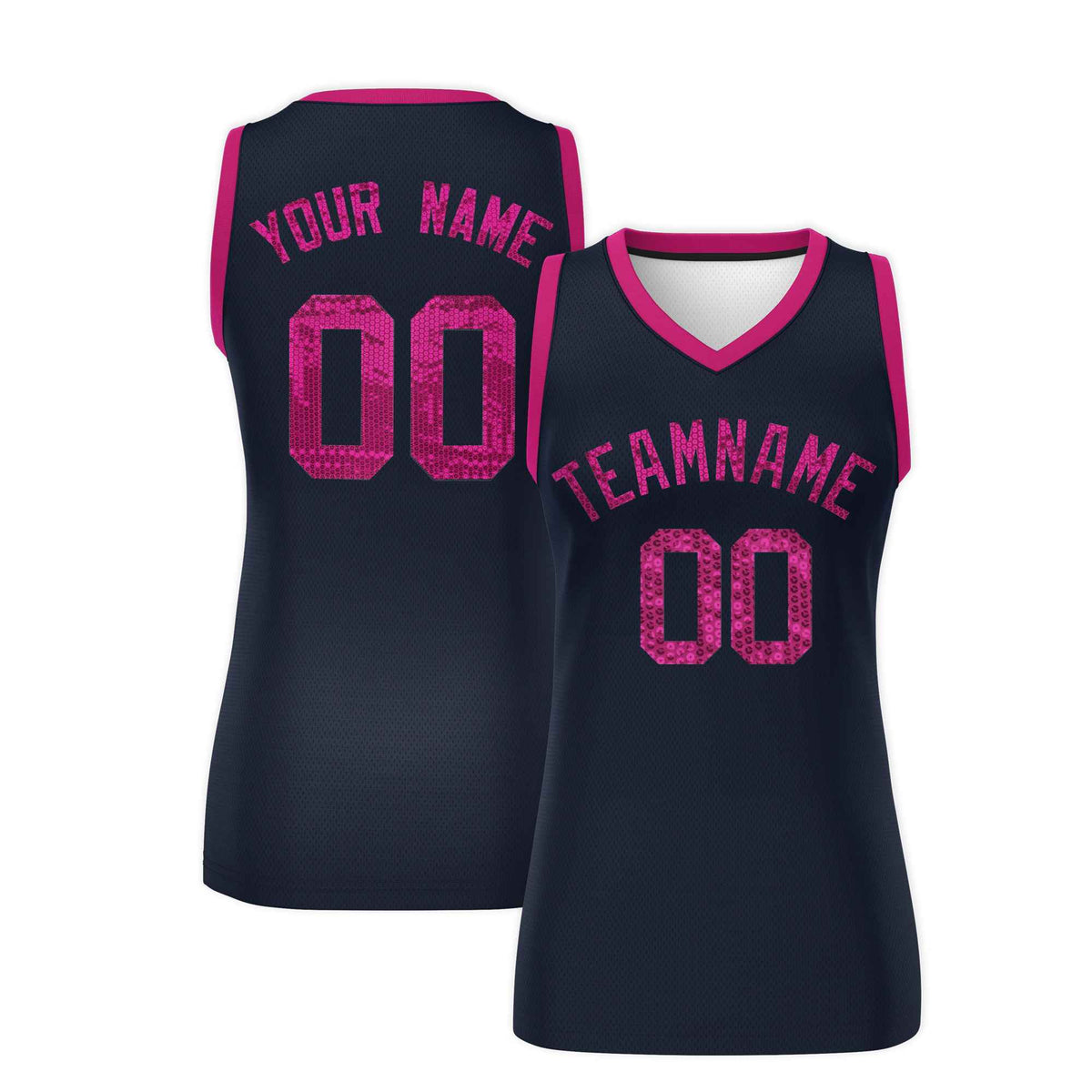Custom Navy Pink Women Netball Sequined Dress