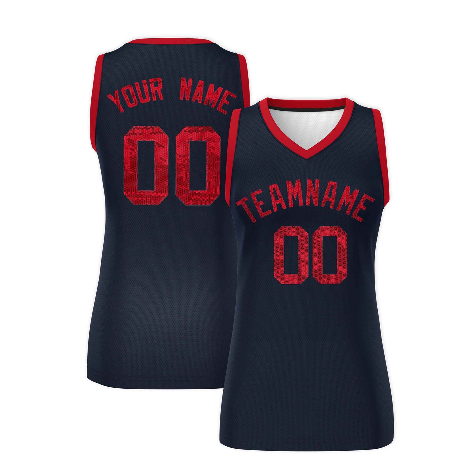 Custom Navy Red Women Netball Sequined Dress
