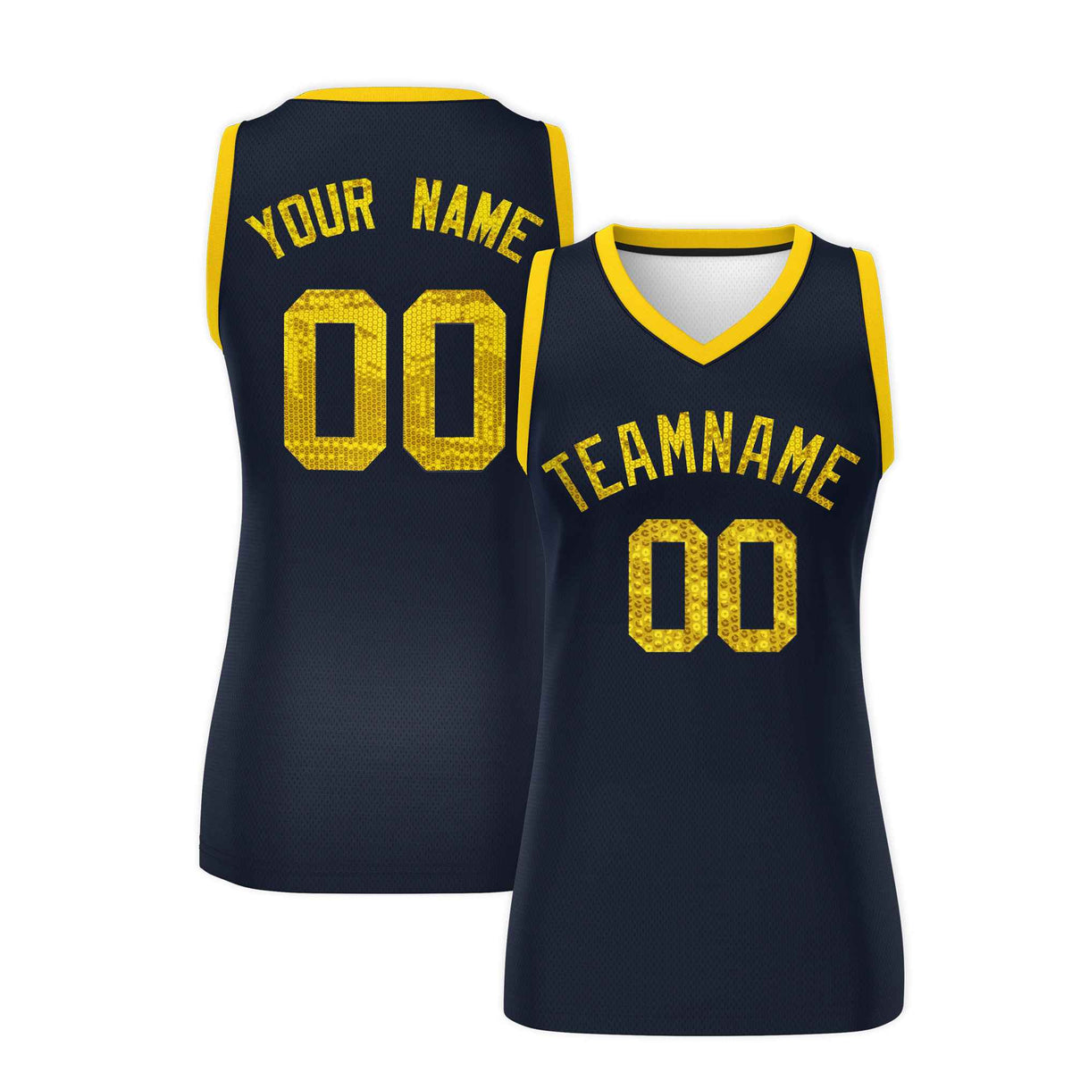Custom Navy Gold Women Netball Sequined Dress