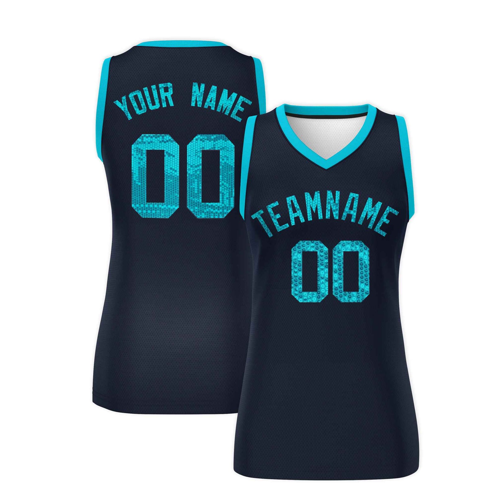 Custom Navy Sky Blue Women Netball Sequined Dress