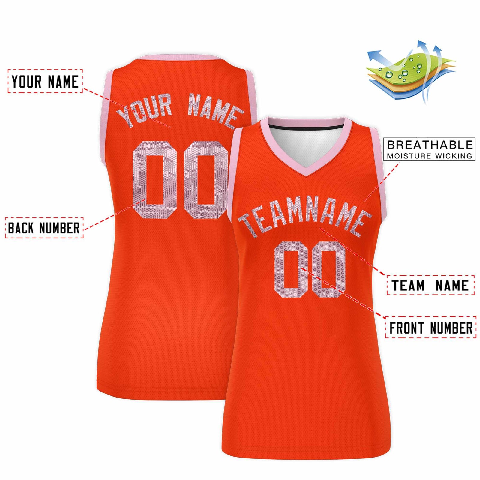 Custom Orange Light Pink Women Netball Sequined Dress