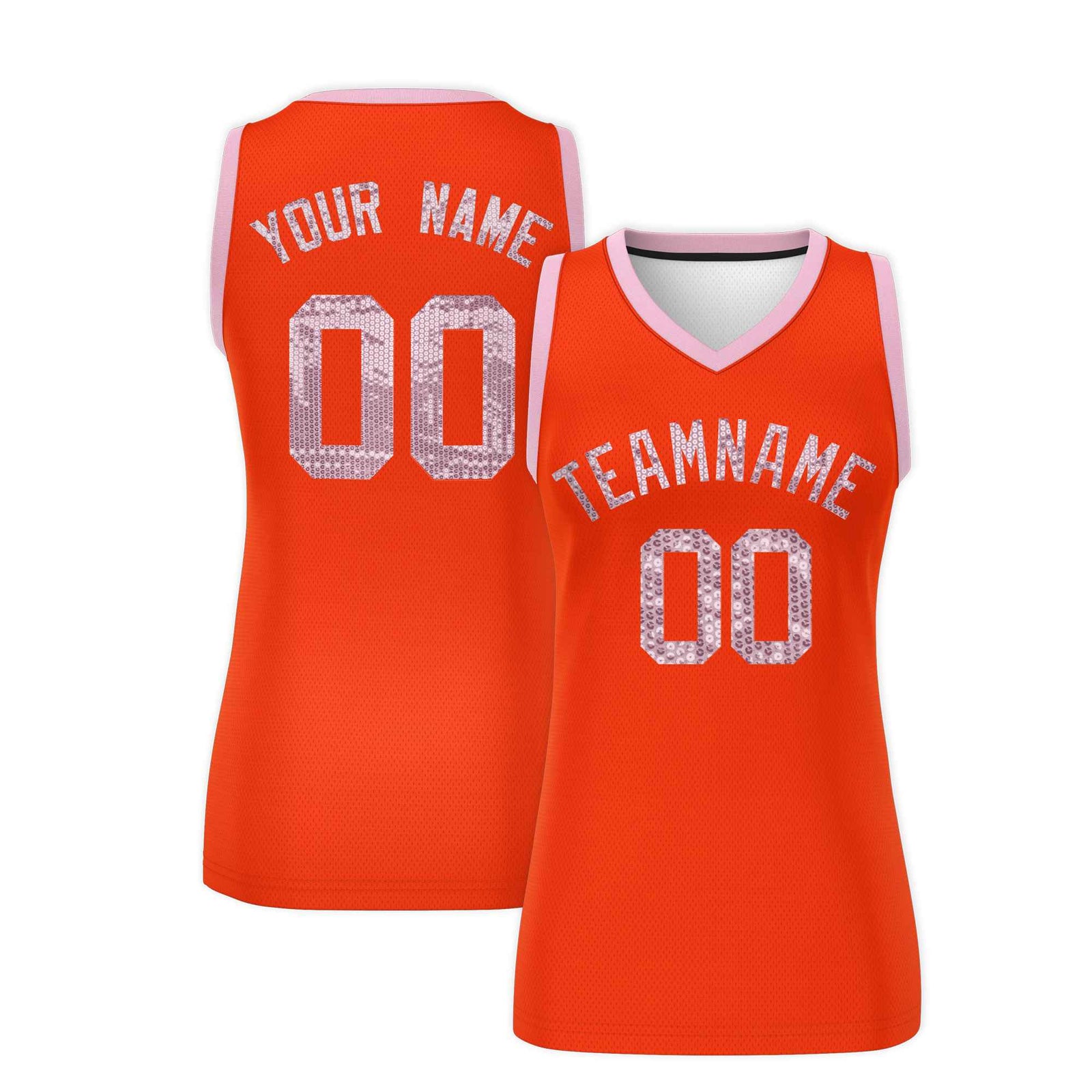 Custom Orange Light Pink Women Netball Sequined Dress