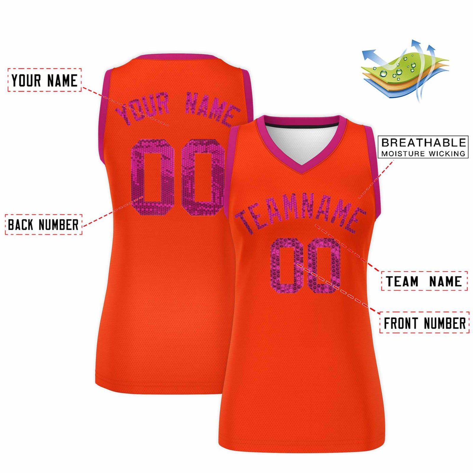 Custom Orange Pink Women Netball Sequined Dress