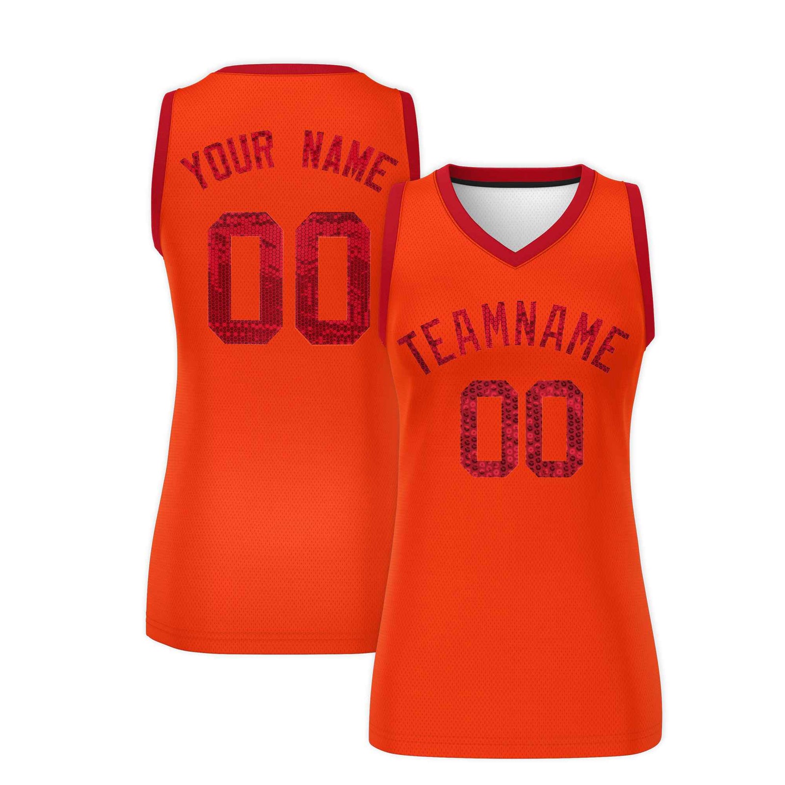 Custom Orange Red Women Netball Sequined Dress