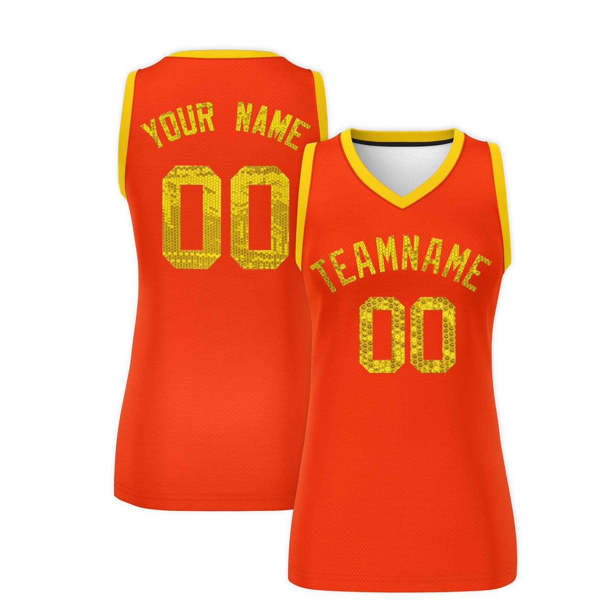 Custom Orange Gold Women Netball Sequined Dress