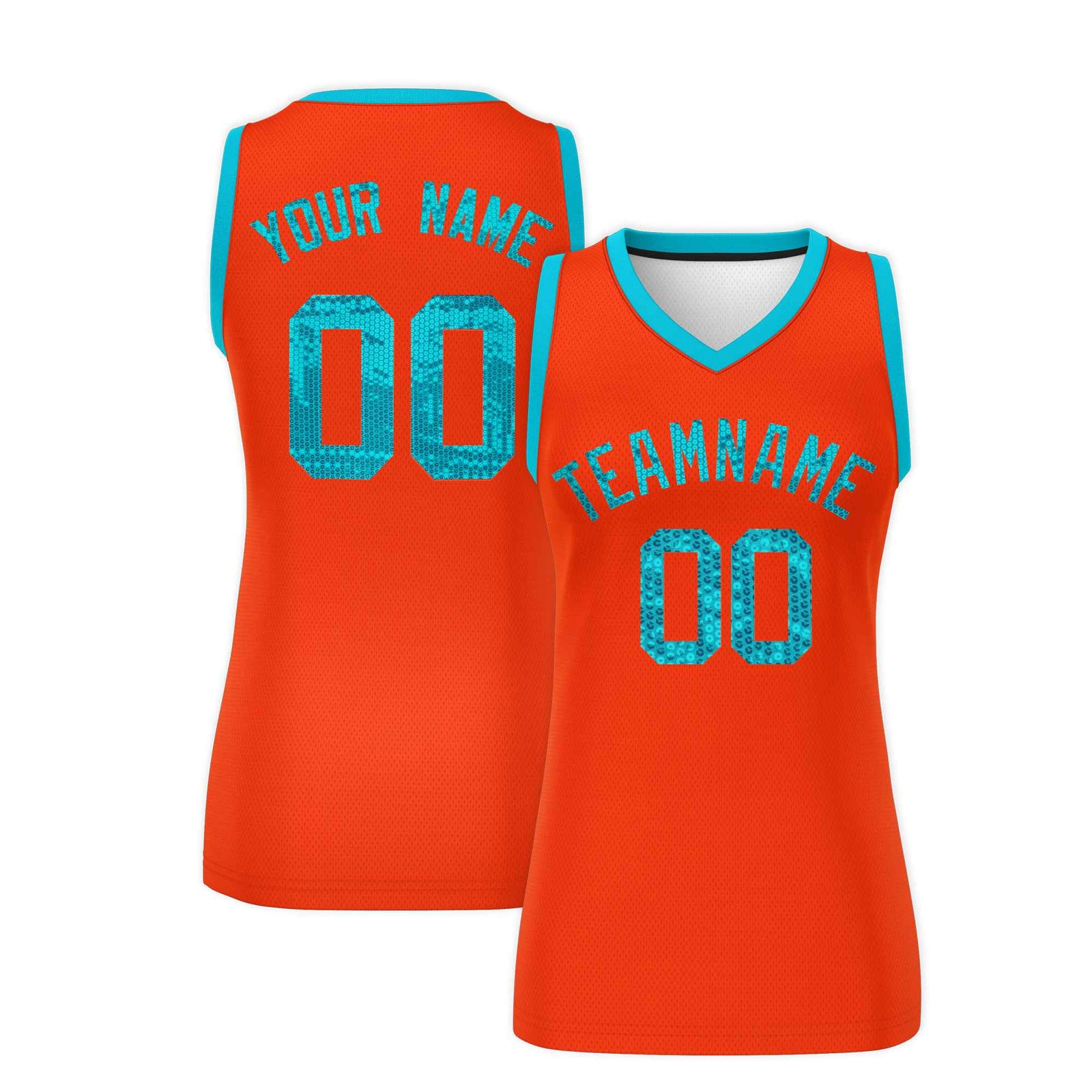 Custom Orange Sky Blue Women Netball Sequined Dress
