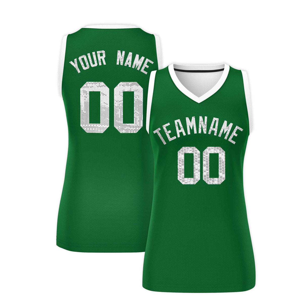 Custom Kelly Green White Women Netball Sequined Dress