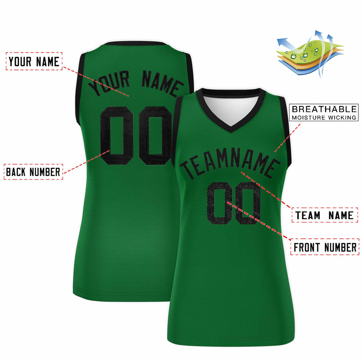 Custom Kelly Green Black Women Netball Sequined Dress