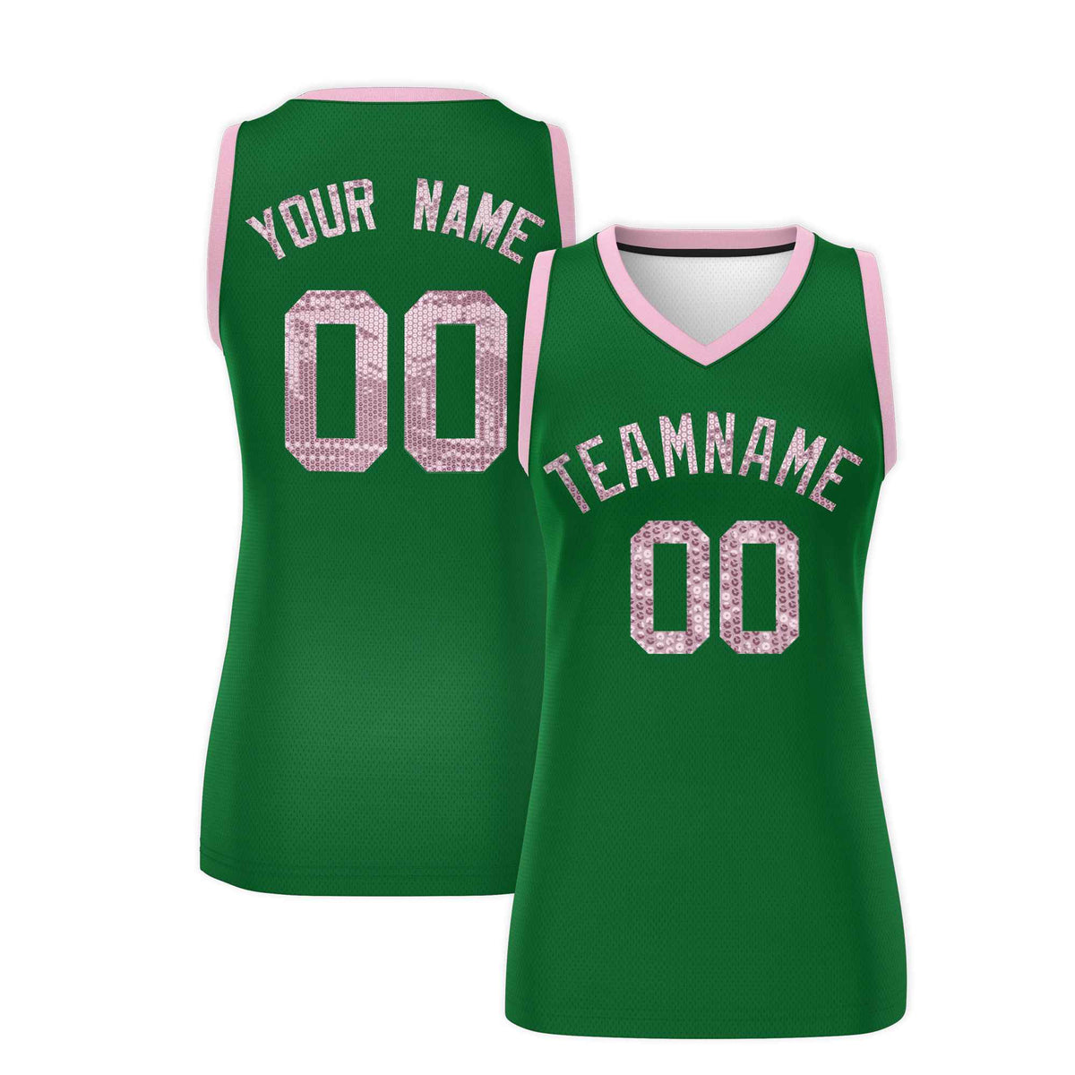 Custom Kelly Green Light Pink Women Netball Sequined Dress