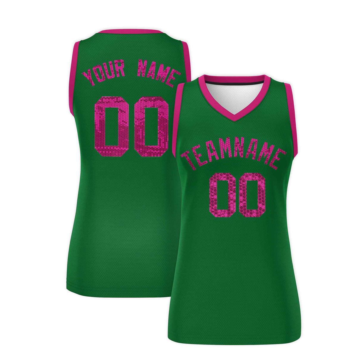 Custom Kelly Green Pink Women Netball Sequined Dress