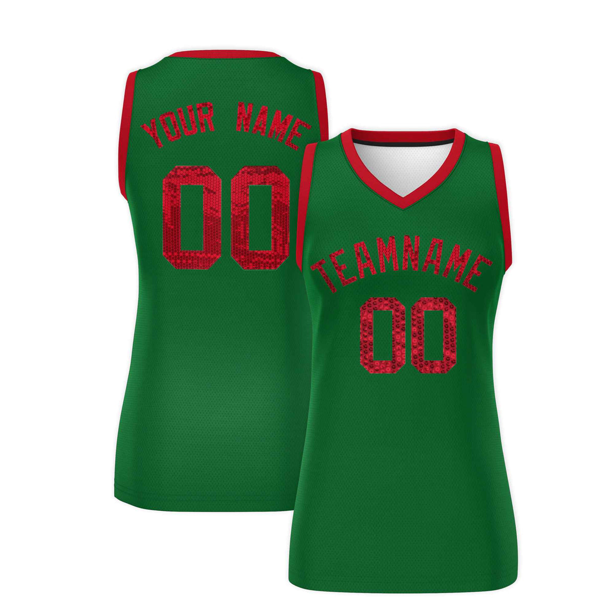 Custom Kelly Green Red Women Netball Sequined Dress