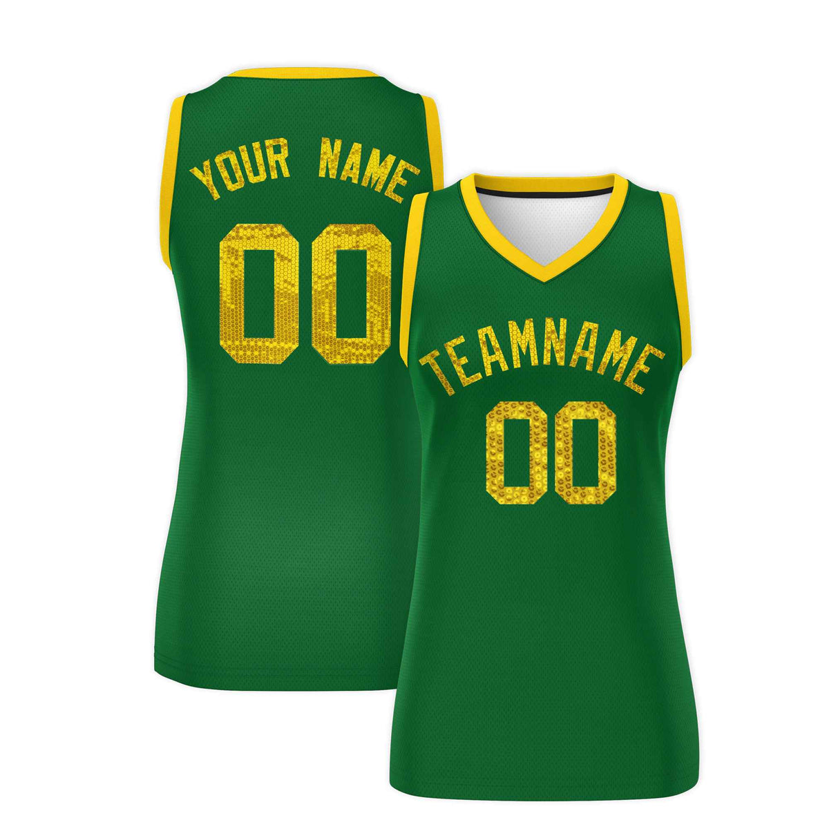 Custom Kelly Green Gold Women Netball Sequined Dress