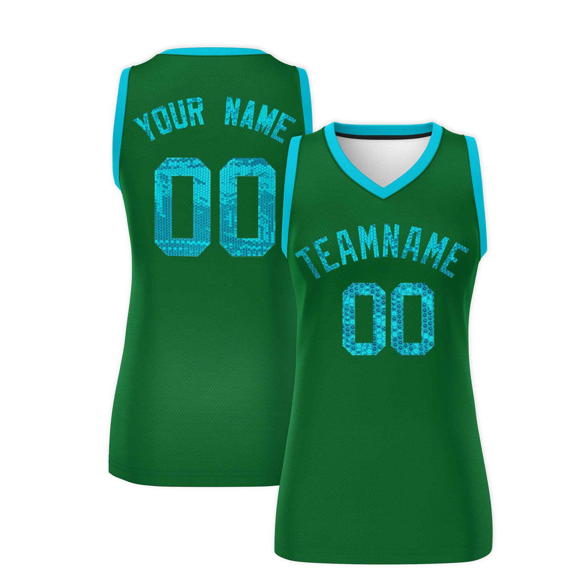 Custom Kelly Green Sky Blue Women Netball Sequined Dress