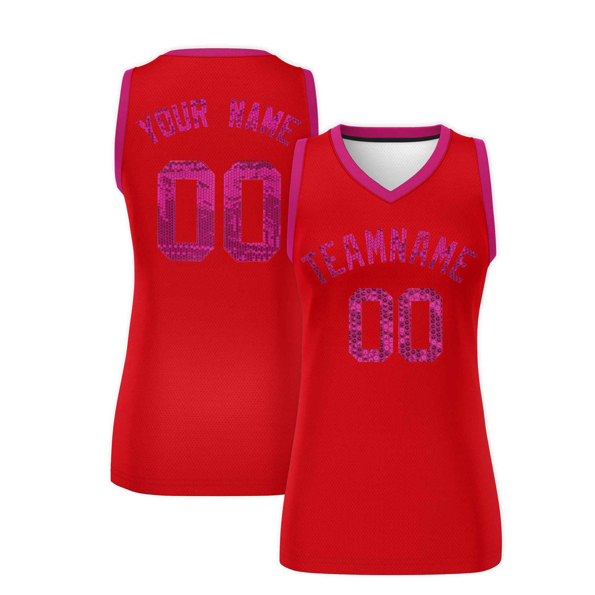 Custom Red Pink Women Netball Sequined Dress