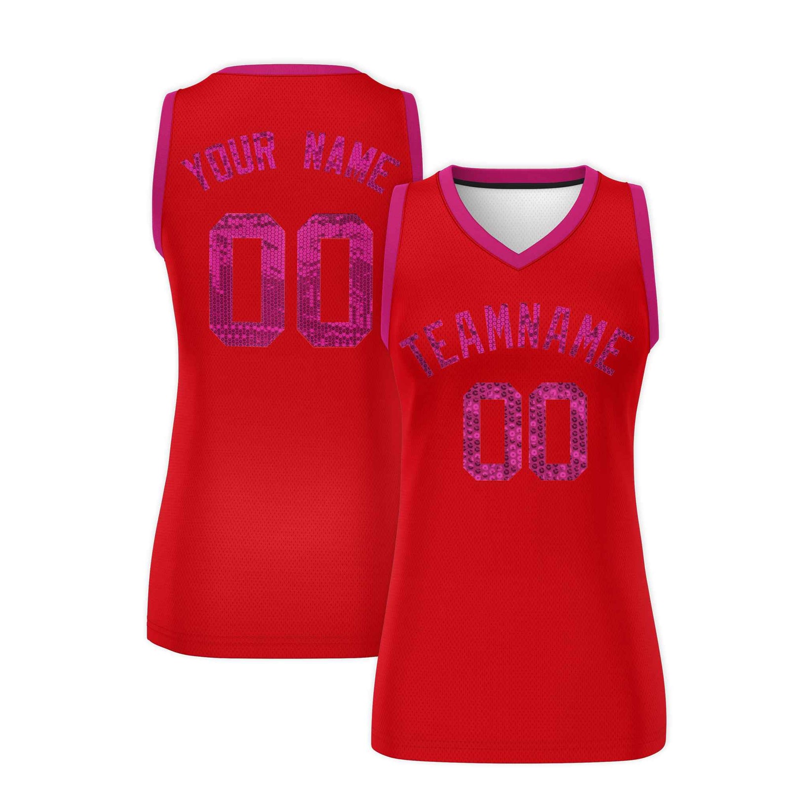 Custom Red Pink Women Netball Sequined Dress