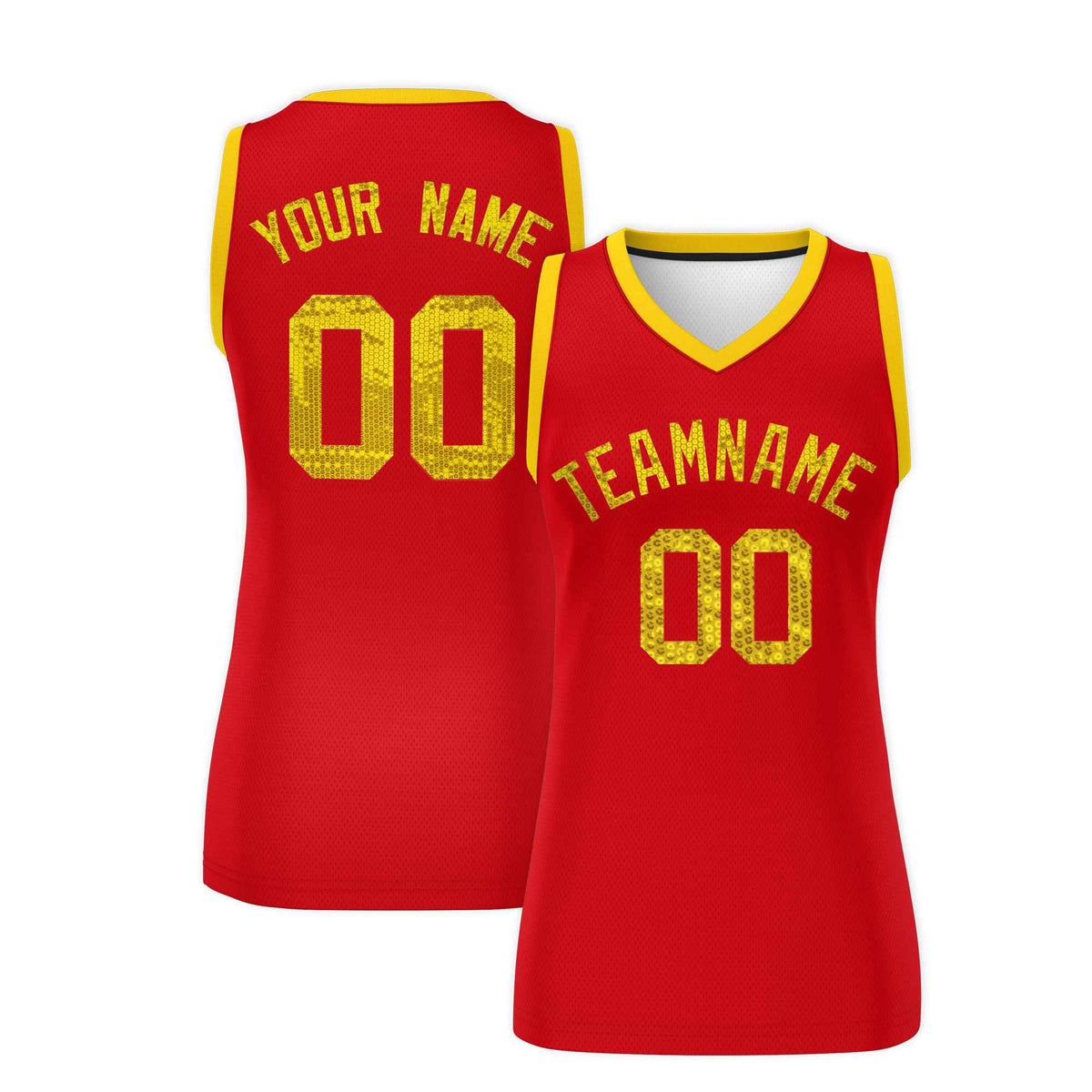 Custom Red Gold Women Netball Sequined Dress