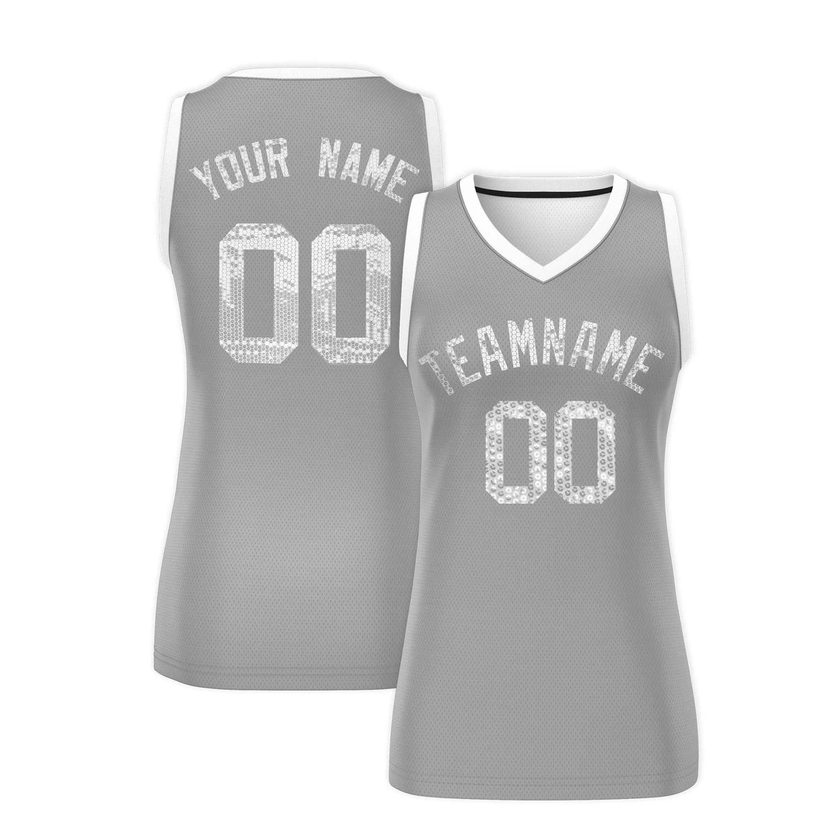 Custom Silver White Women Netball Sequined Dress