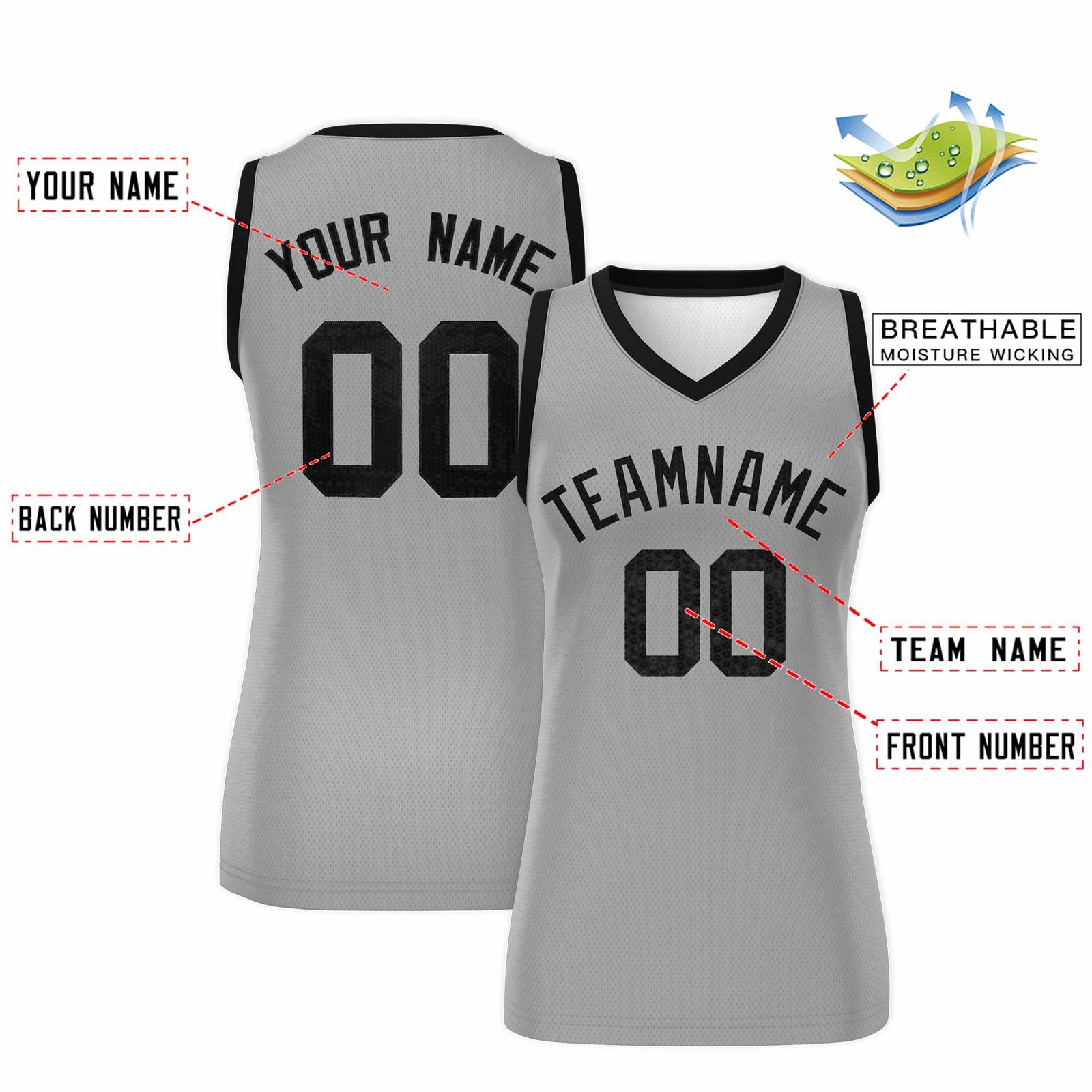 Custom Silver Black Women Netball Sequined Dress