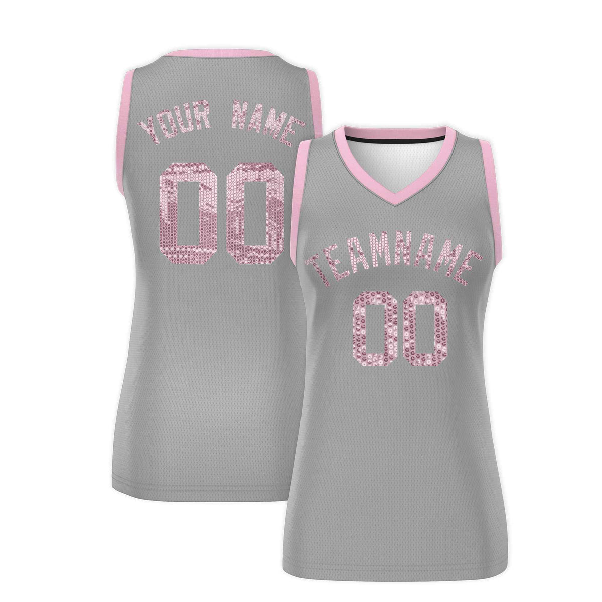 Custom Silver Light Pink Women Netball Sequined Dress