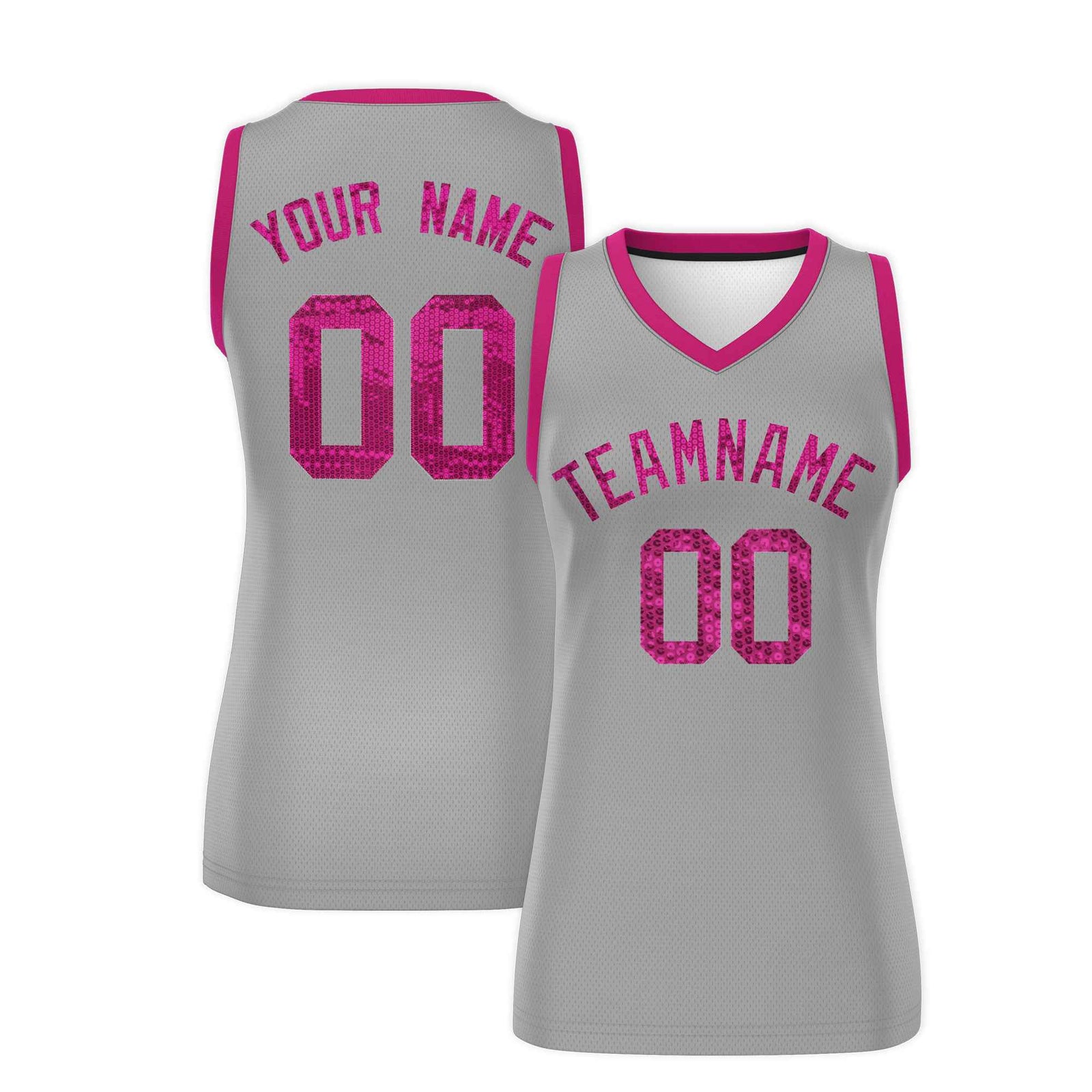 Custom Silver Pink Women Netball Sequined Dress