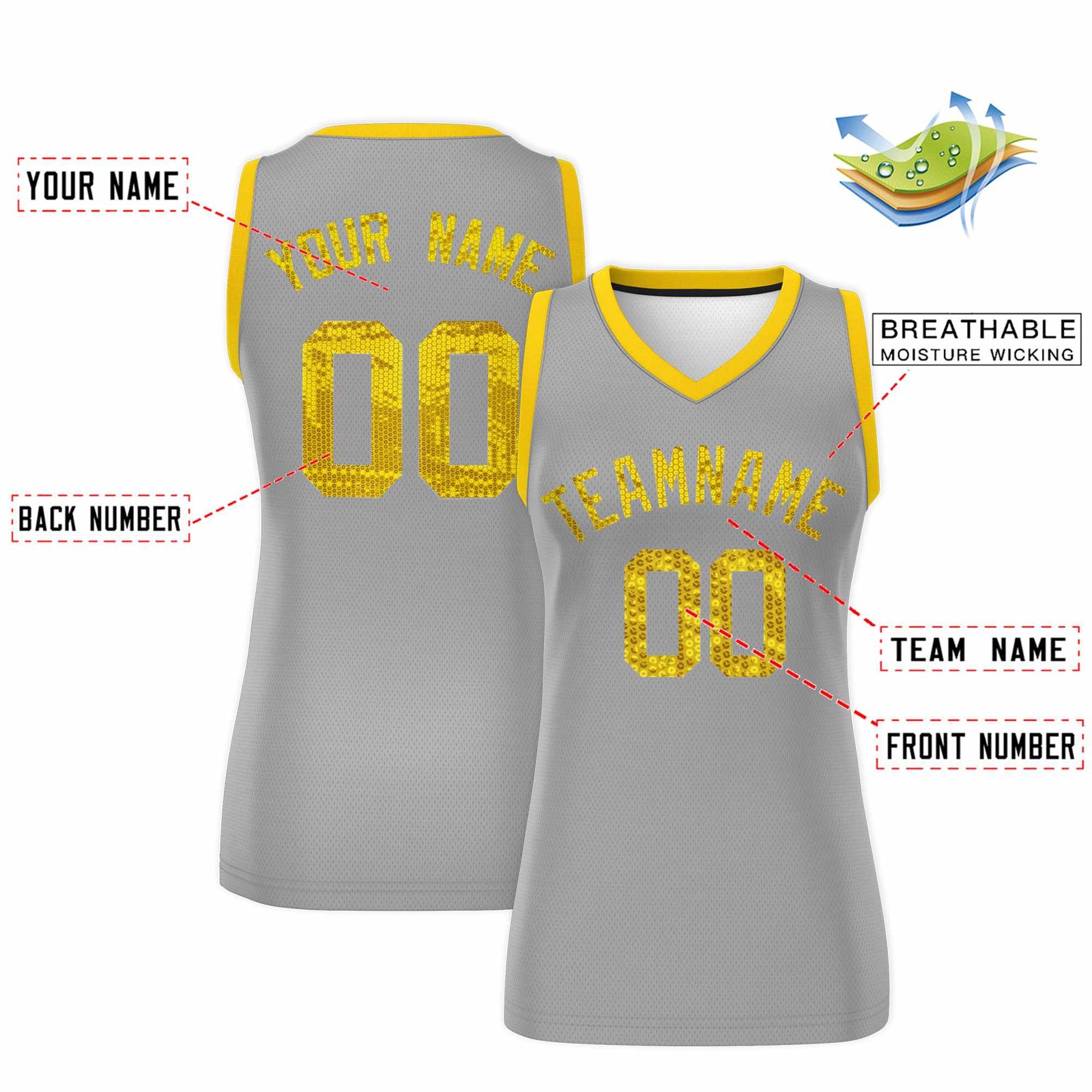 Custom Silver Gold Women Netball Sequined Dress