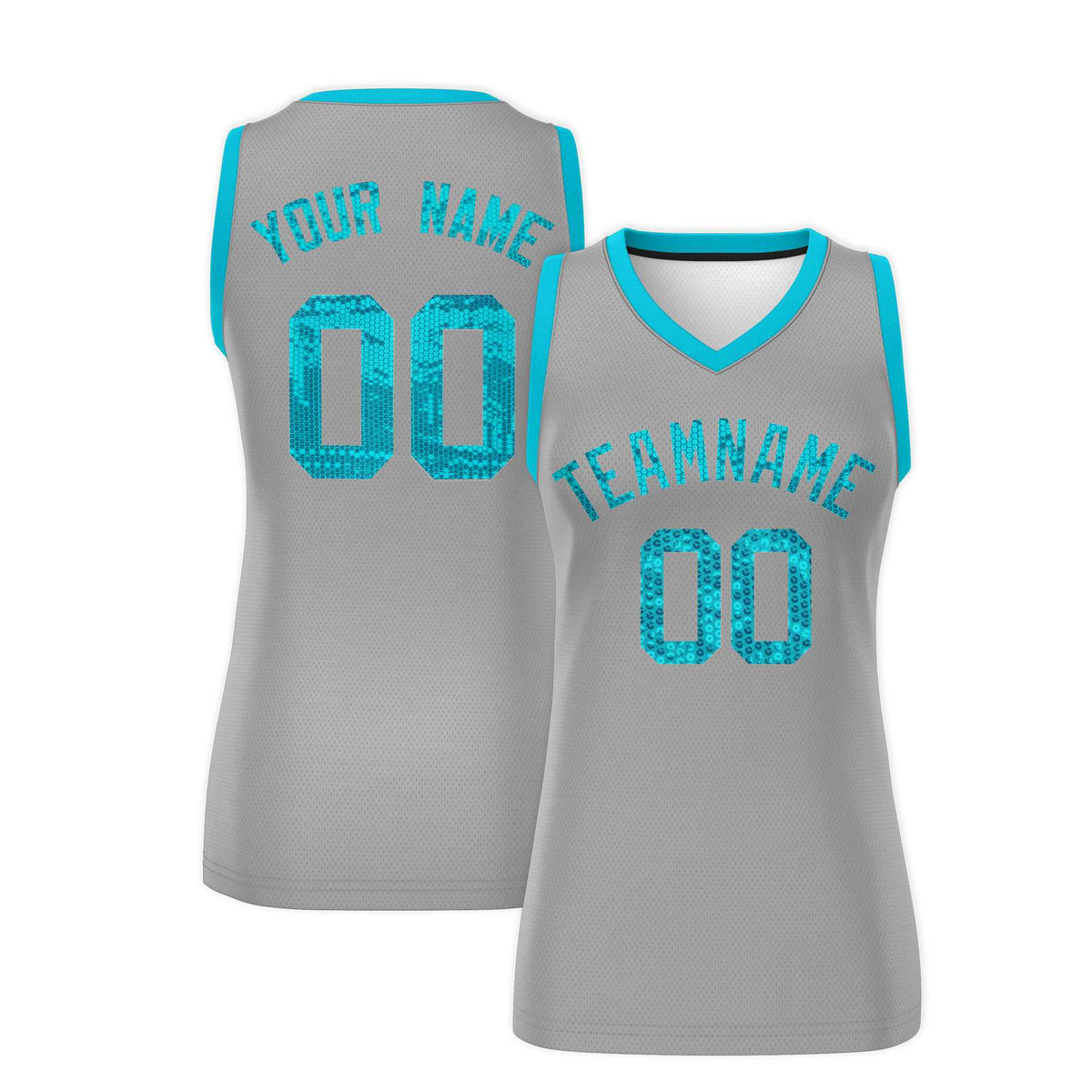 Custom Silver Sky Blue Women Netball Sequined Dress