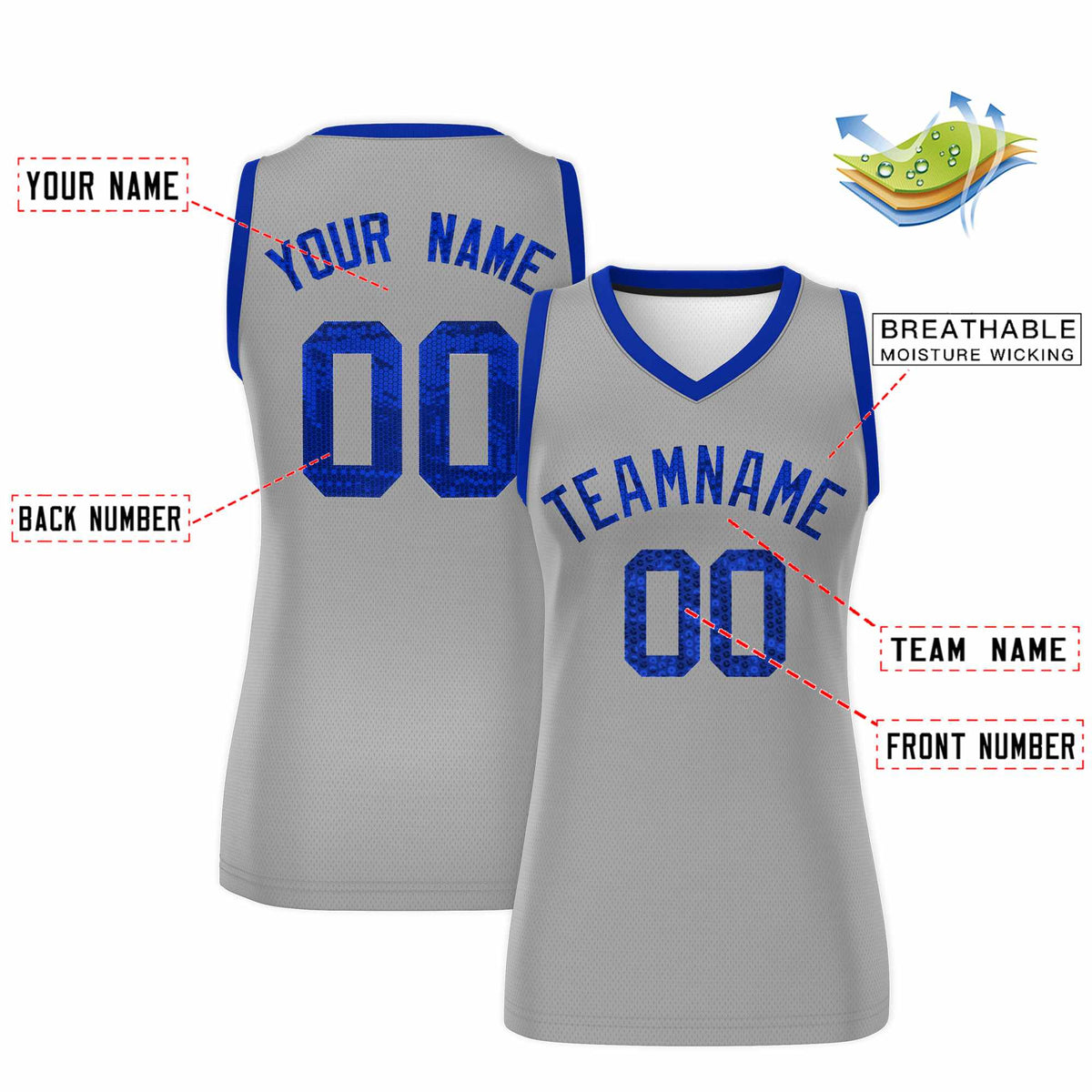 Custom Silver Royal Women Netball Sequined Dress