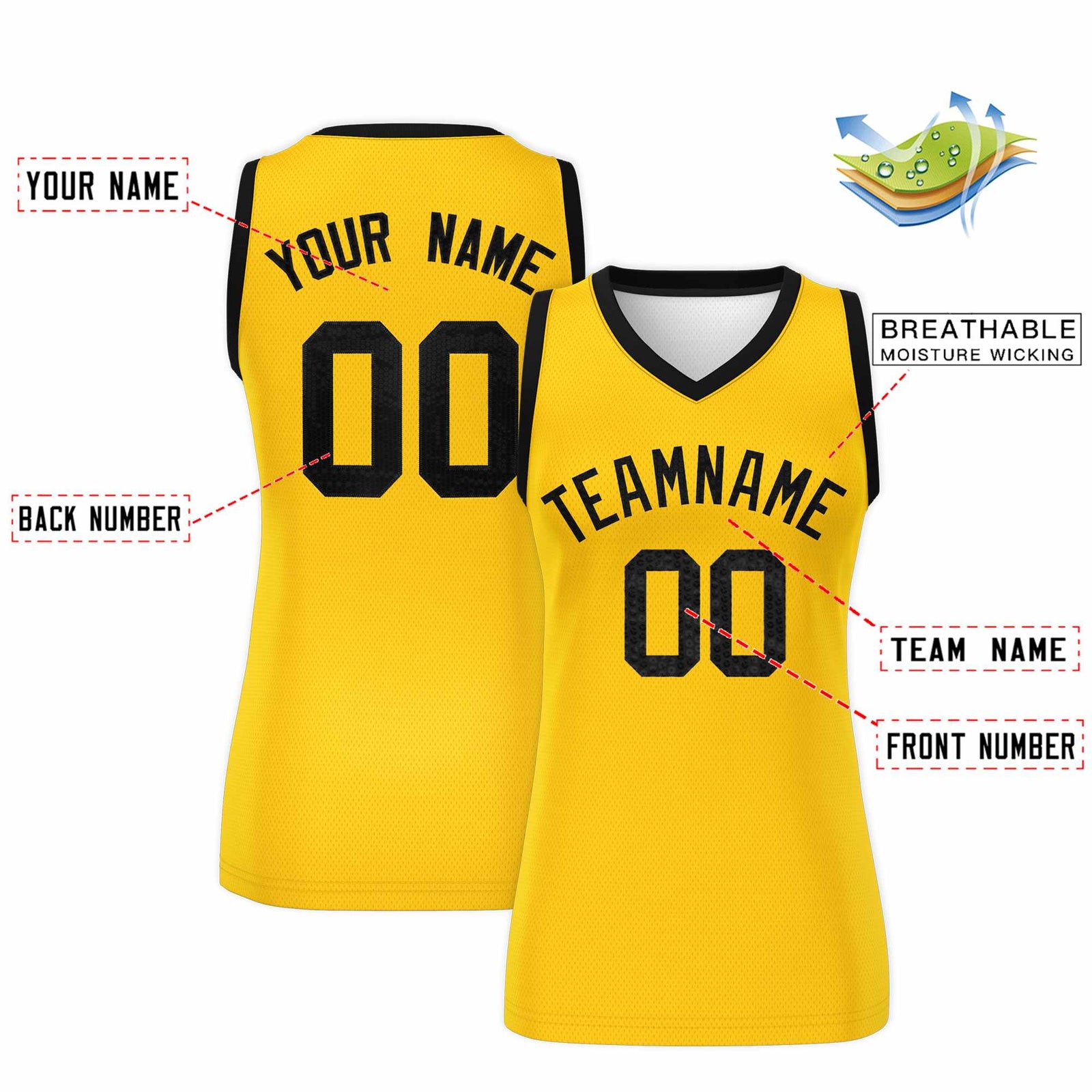 Custom Gold Black Women Netball Sequined Dress