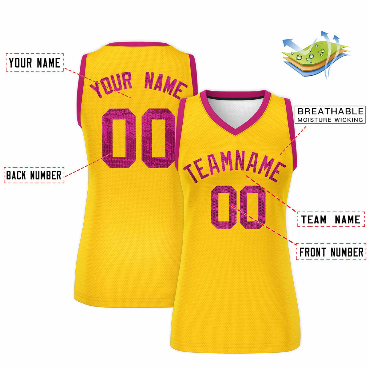 Custom Gold Pink Women Netball Sequined Dress