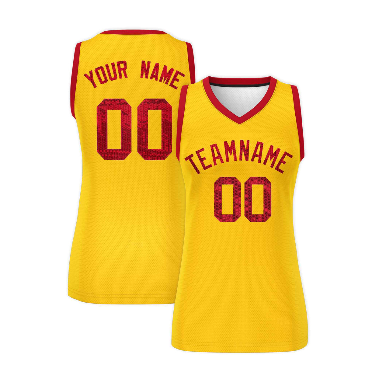 Custom Gold Red Women Netball Sequined Dress
