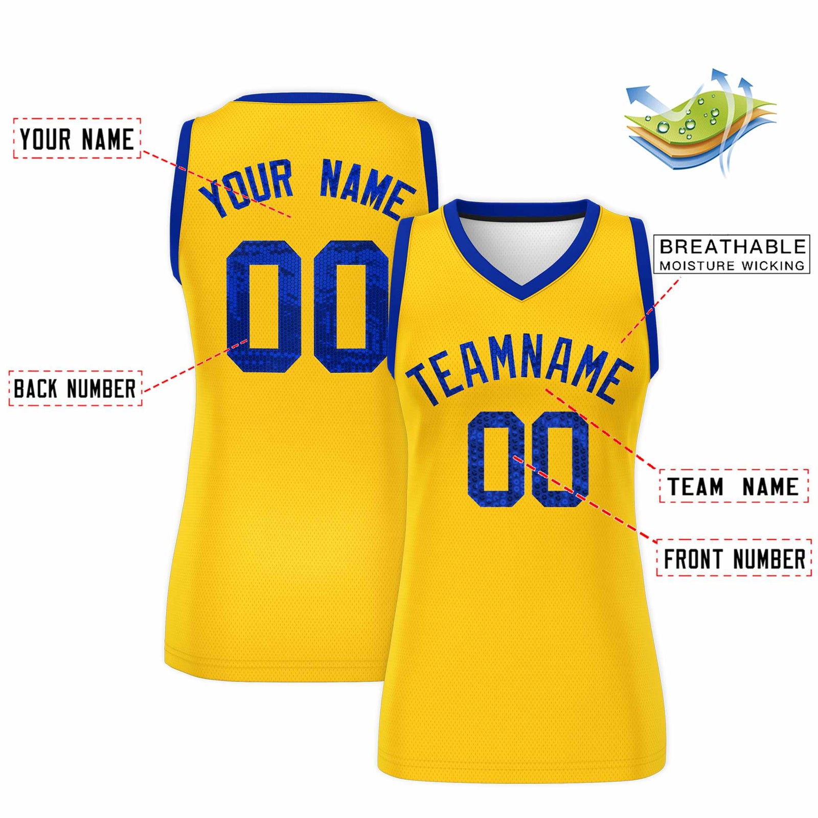 Custom Gold Royal Women Netball Sequined Dress