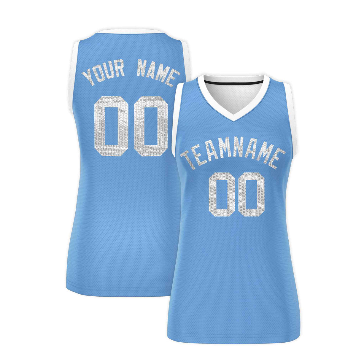 Custom Light Blue White Women Netball Sequined Dress