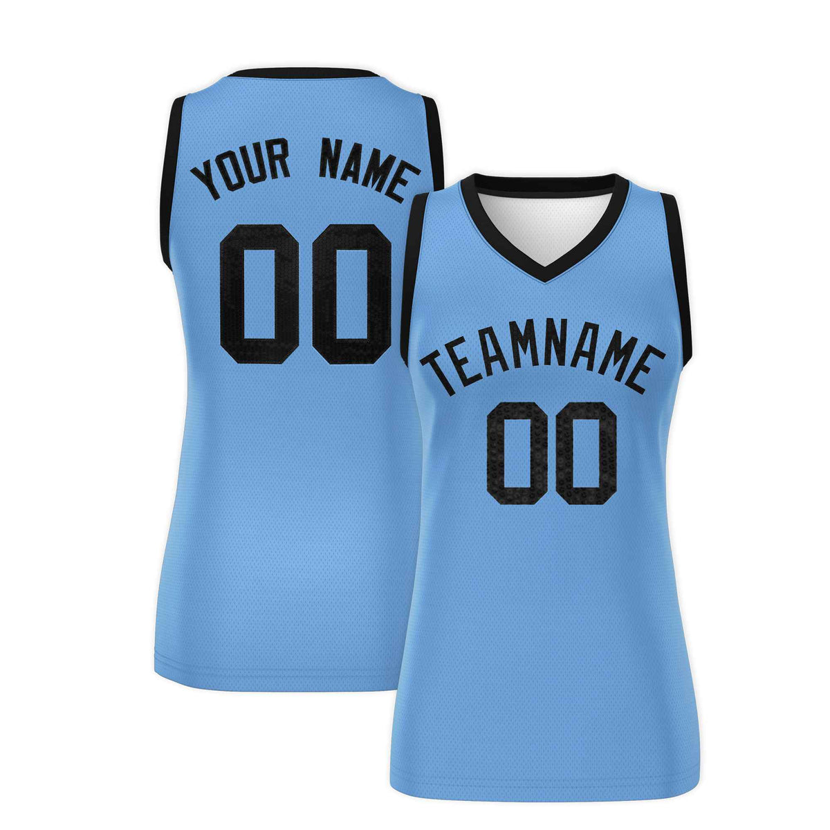 Custom Light Blue Black Women Netball Sequined Dress