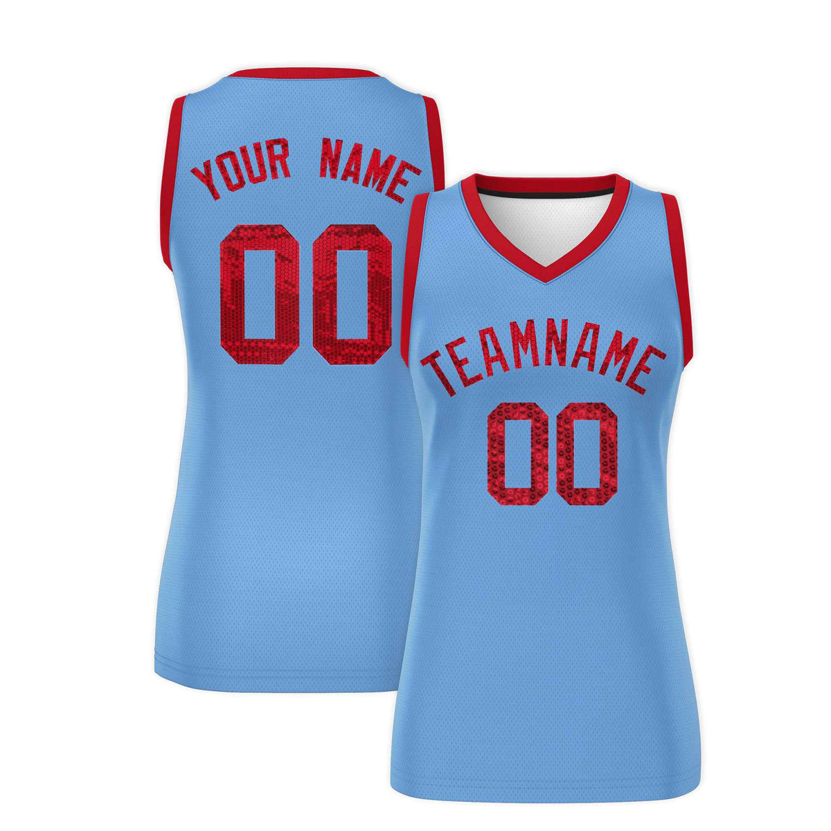 Custom Light Blue Red Women Netball Sequined Dress