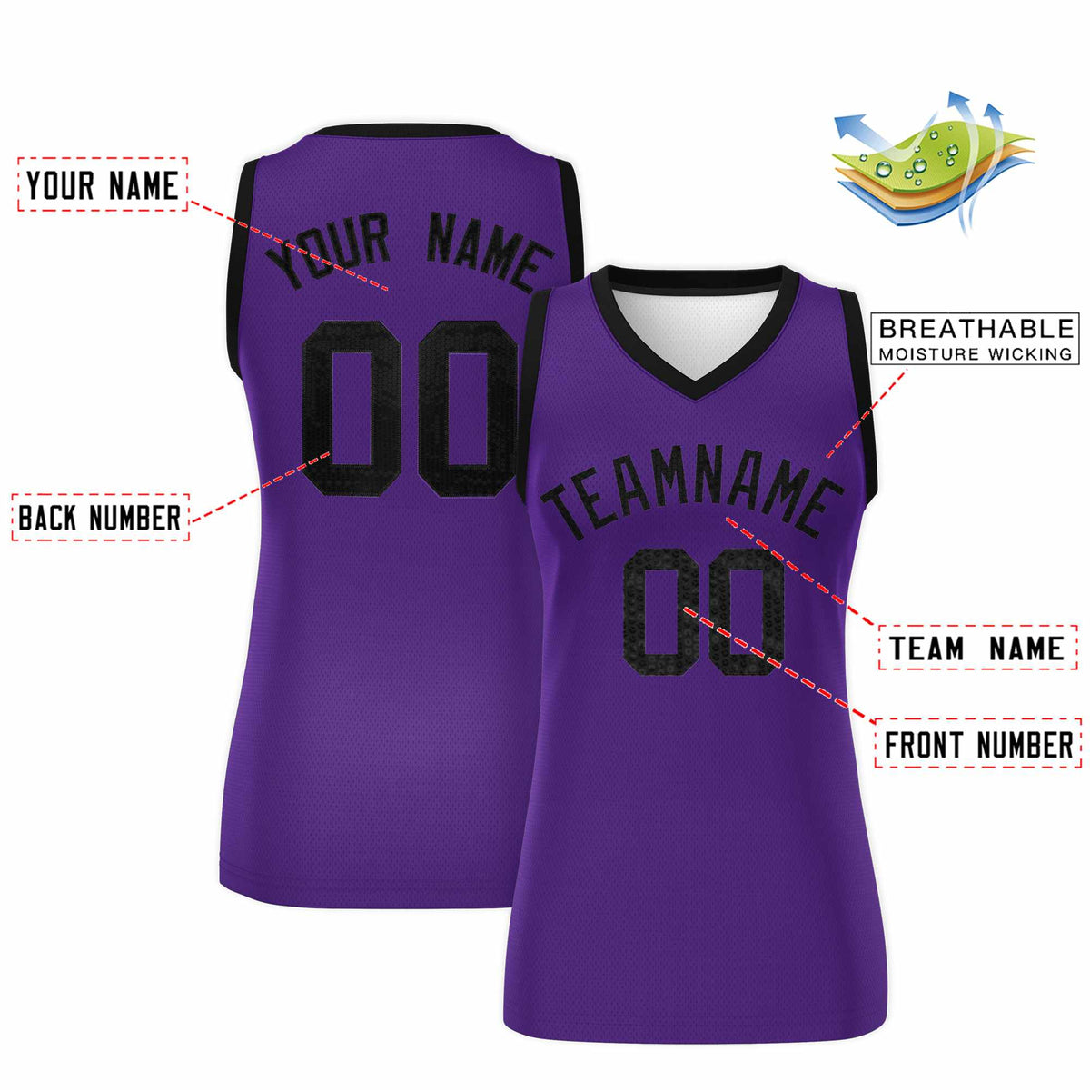 Custom Purple Black Women Netball Sequined Dress