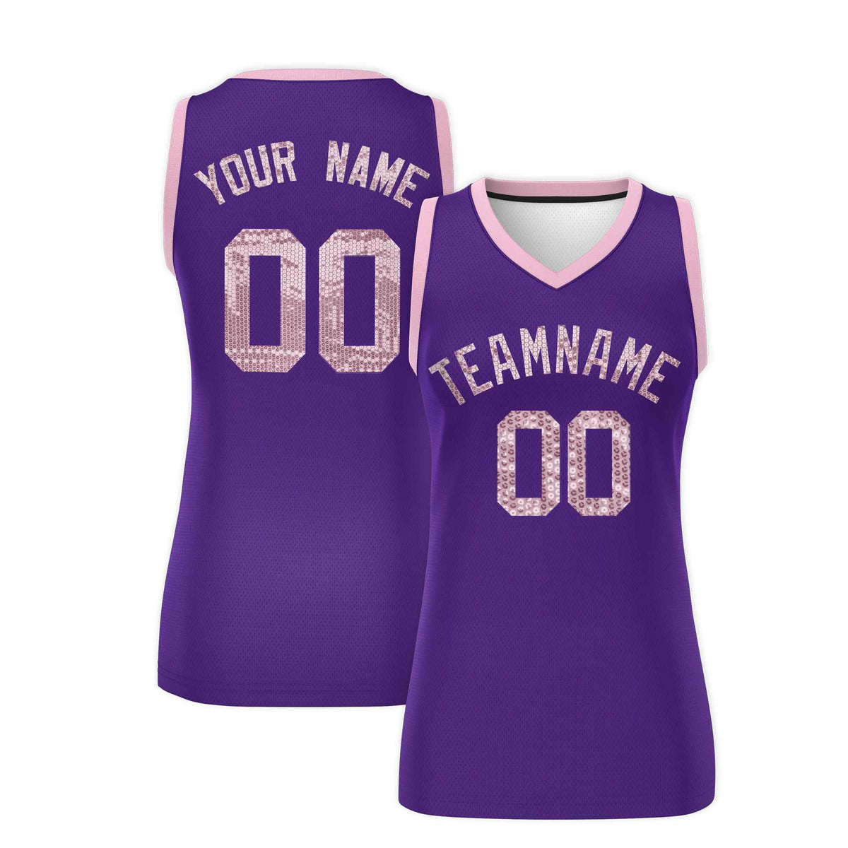 Custom Purple Light Pink Women Netball Sequined Dress
