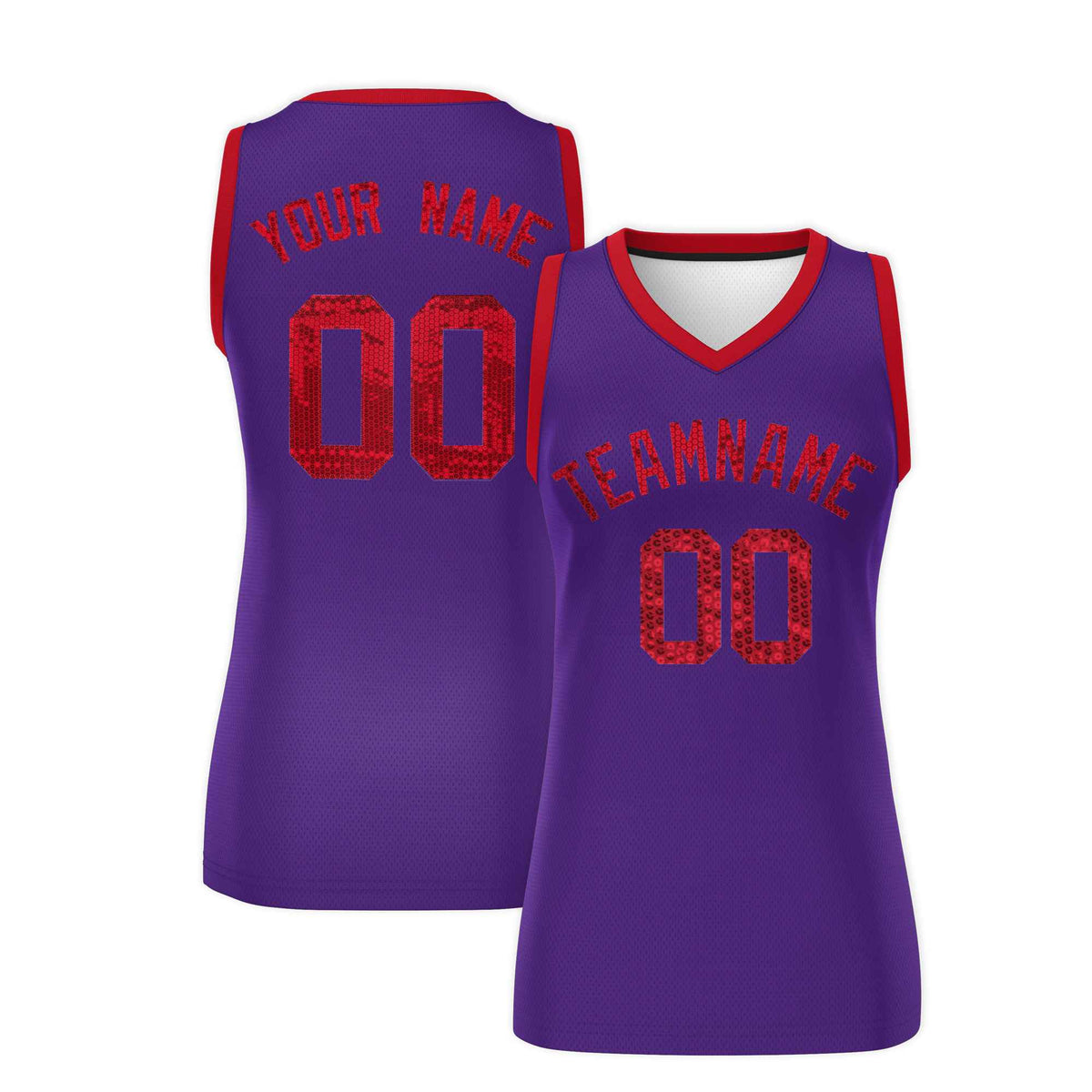 Custom Purple Red Women Netball Sequined Dress