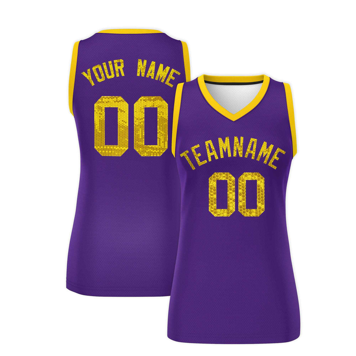 Custom Purple Gold Women Netball Sequined Dress