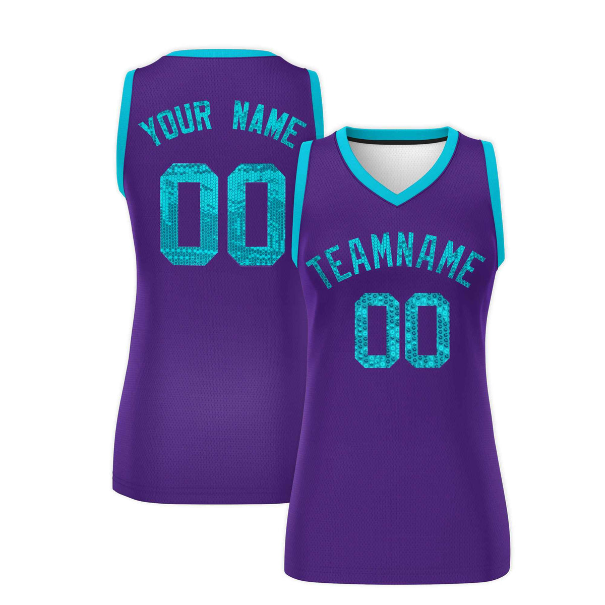 Custom Purple Sky Blue Women Netball Sequined Dress