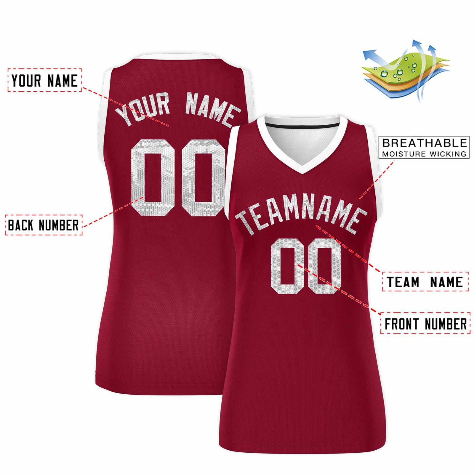 Custom Crimson White Women Netball Sequined Dress