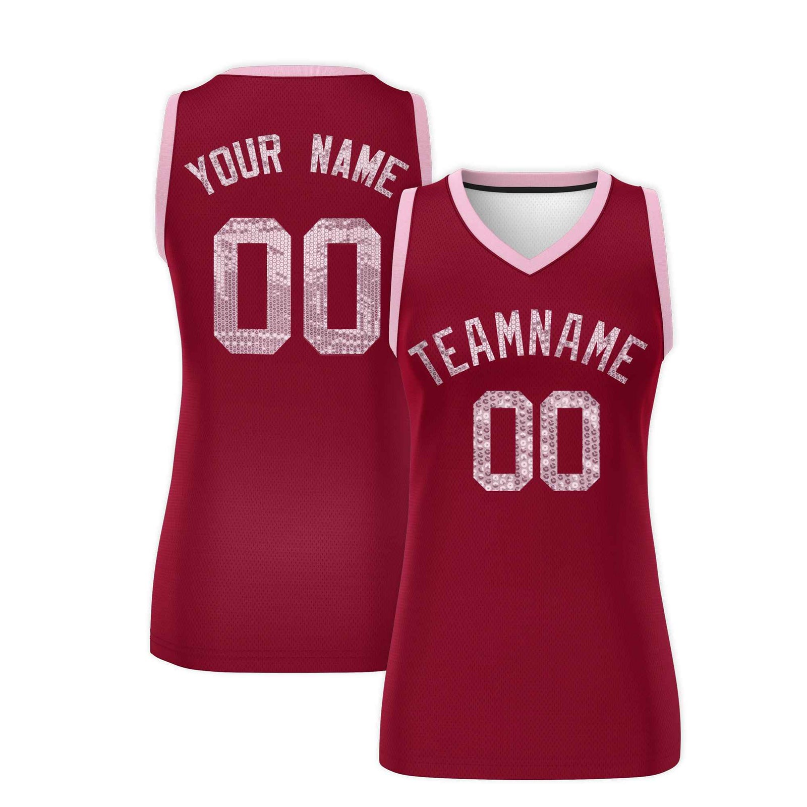 Custom Crimson Light Pink Women Netball Sequined Dress